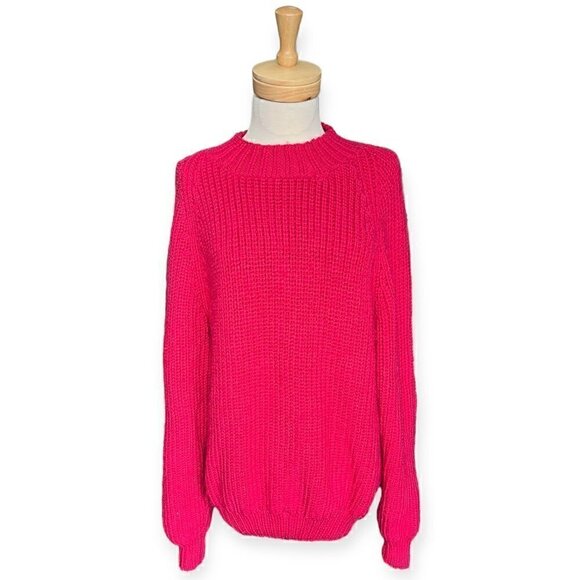 Oversized Hand Knit Red Women's Chunky Mock Neck Sweater. Size 2X-Large - Picture 1 of 3